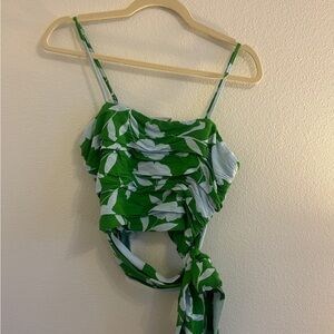 Leafy Green and White Camisole Top